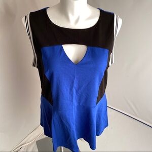 Torrid blue and black color block keyhole sleeveless peplum top